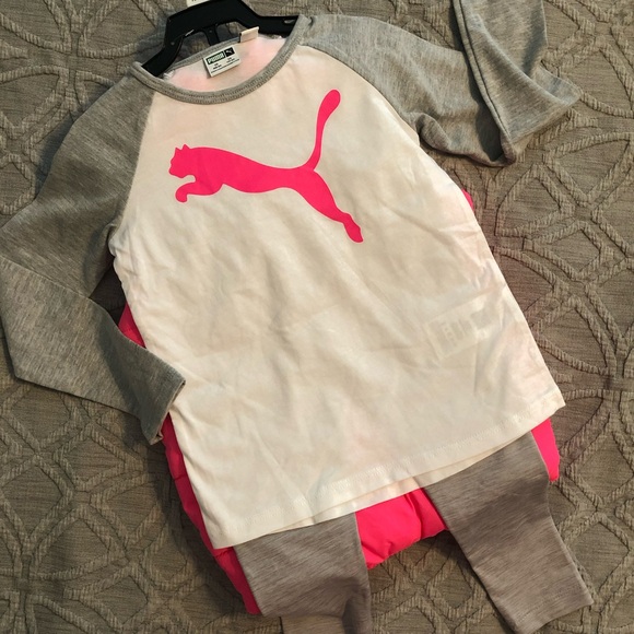 Puma Outfit - Pink Puffer Vest, Leggings & Long Sleeve Shirt (Girls 3T/4T - XS) - Picture 2 of 8